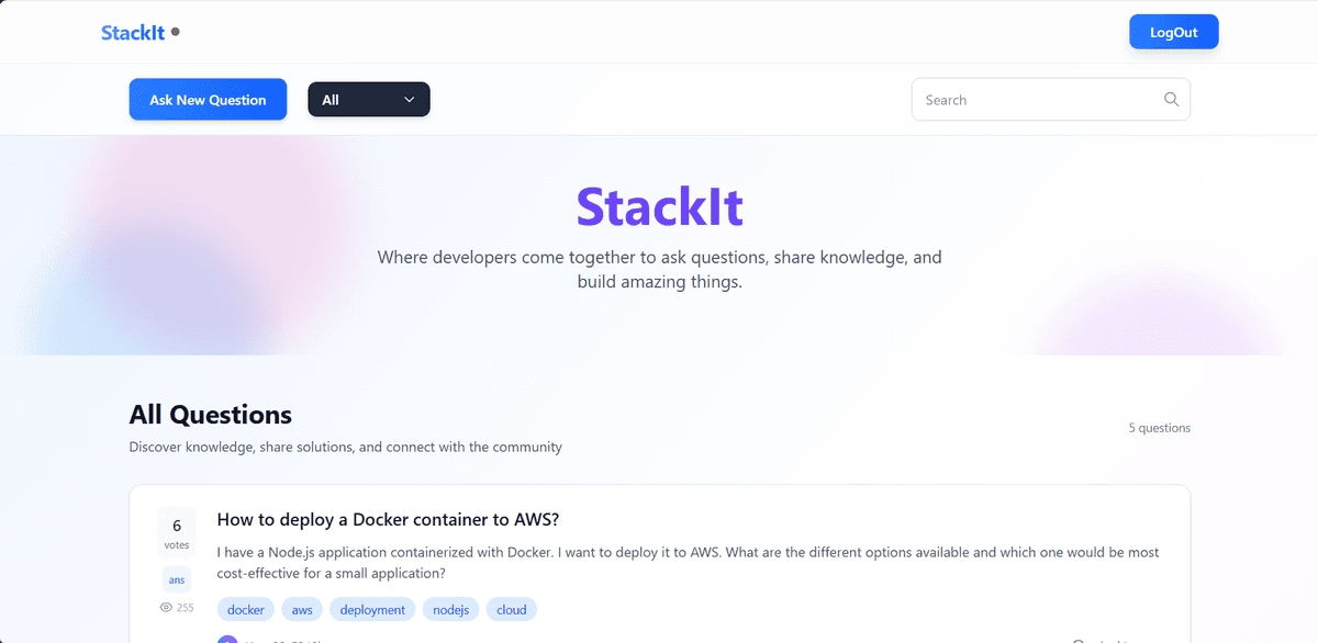 Screenshot of StackIt - Collaborative Hackathon Project - AI/Web Application